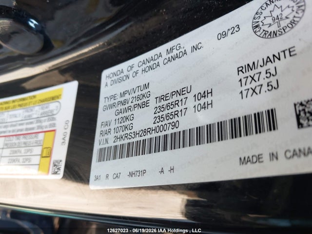 2024 Honda Cr-v მანქანა იყიდება აუქციონზე, vin: 2HKRS3H28RH000790, აუქციონის ნომერი: 12627023