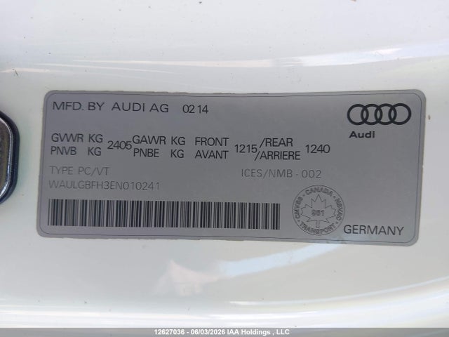 2014 Audi S5 Premium მანქანა იყიდება აუქციონზე, vin: WAULGBFH3EN010241, აუქციონის ნომერი: 12627036