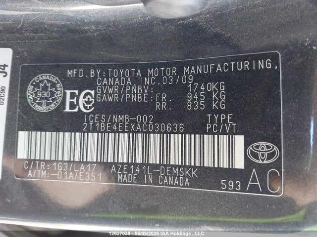 Продаж на аукціоні авто 2010 Toyota Corolla Xrs Xrs, vin: 2T1BE4EEXAC030636, номер лоту: 12627038