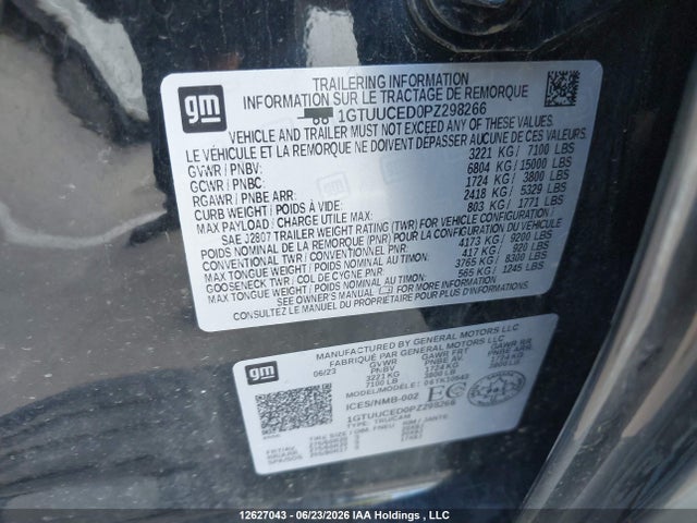 Auction sale of the 2023 Gmc Sierra 1500 Elevation, vin: 1GTUUCED0PZ298266, lot number: 12627043
