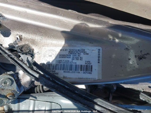 12627047 :رقم المزاد ، 2T1BR12E5XC757179 vin ، 1999 Toyota Corolla Ve/ce/le مزاد بيع