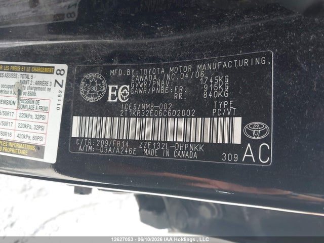 2006 Toyota Matrix Xr/xrs მანქანა იყიდება აუქციონზე, vin: 2T1KR32E06C602002, აუქციონის ნომერი: 12627053