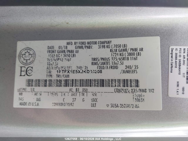 Ford F150 Super Cab 2018 1FTFX1E5XJKD39208 Image 19