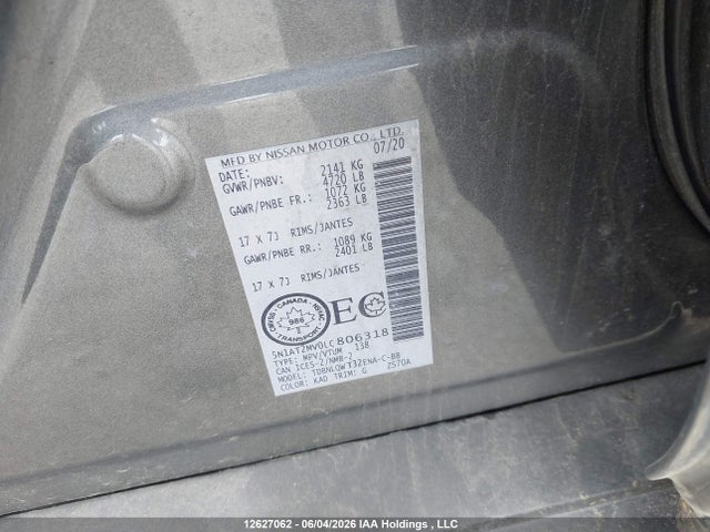 12627062 :رقم المزاد ، 5N1AT2MV0LC806318 vin ، 2020 Nissan Rogue S/sl/sv مزاد بيع