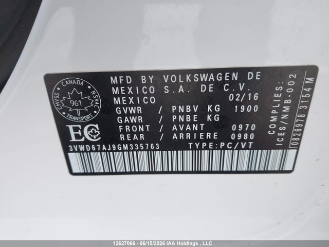 Aukcja sprzedaży 2016 Volkswagen Jetta Se, vin: 3VWD67AJ9GM335763, numer aukcji: 12627066