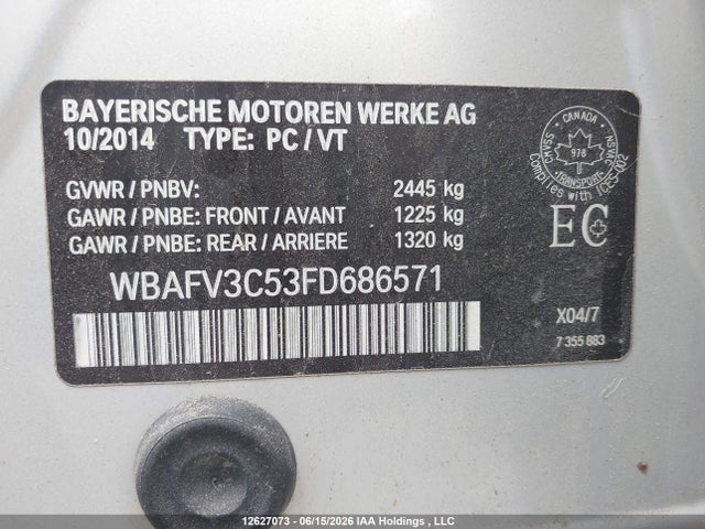 12627073 :رقم المزاد ، WBAFV3C53FD686571 vin ، 2015 Bmw 535d Xdrive مزاد بيع