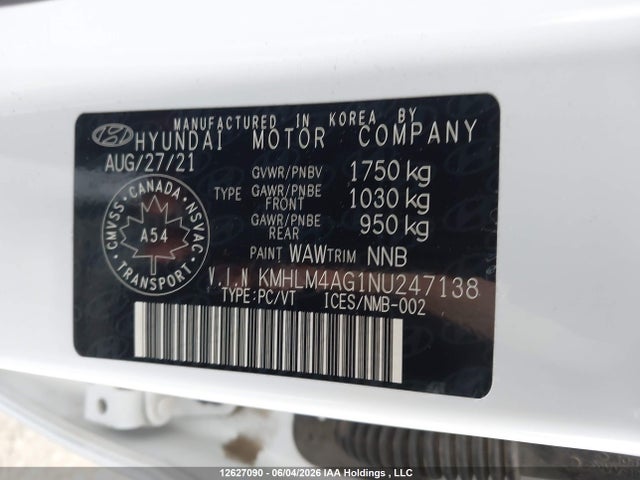12627090 :رقم المزاد ، KMHLM4AG1NU247138 vin ، 2022 Hyundai Elantra Sel مزاد بيع