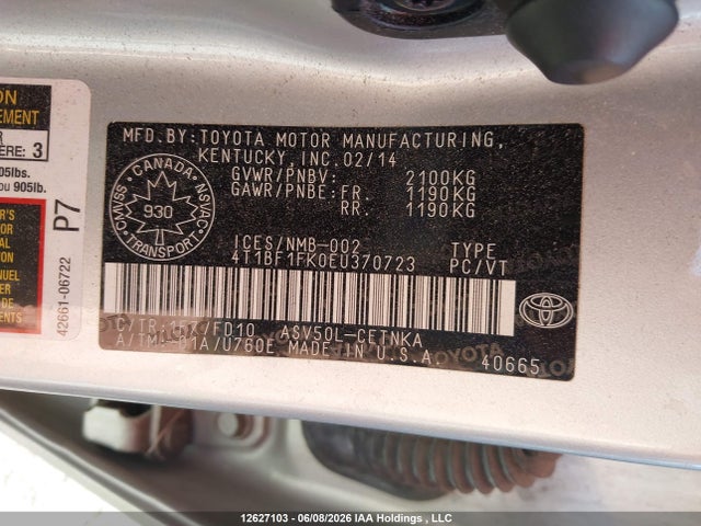 4T1BF1FK0EU370723 Toyota Camry L/se/le/xle