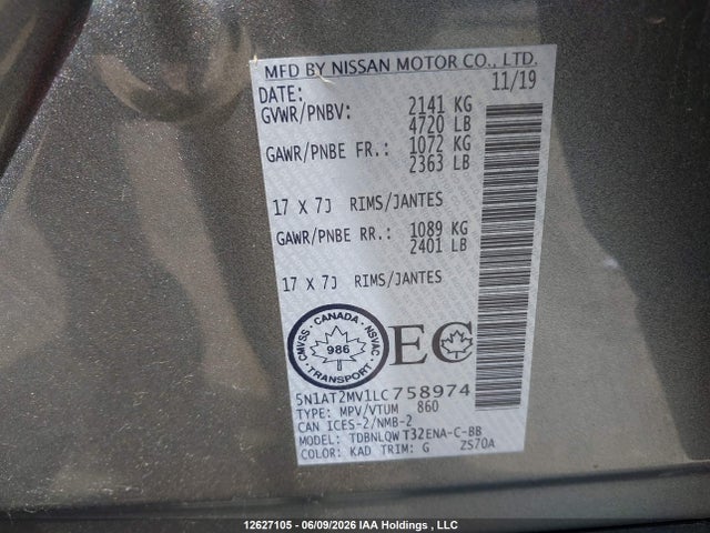 Продажа на аукционе авто 2020 Nissan Rogue S/sl/sv, vin: 5N1AT2MV1LC758974, номер лота: 12627105