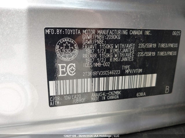 2025 Toyota Rav4 Xle მანქანა იყიდება აუქციონზე, vin: 2T3R1RFV3SC546223, აუქციონის ნომერი: 12627109