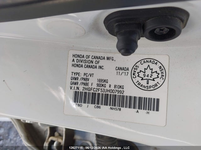 12627115 :رقم المزاد ، 2HGFC2F53JH007992 vin ، 2018 Honda Civic Lx مزاد بيع