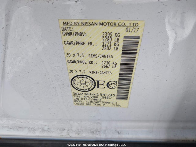 Продажа на аукционе авто 2017 Nissan Murano Platinum/sl/sv, vin: 5N1AZ2MH1HN134595, номер лота: 12627119