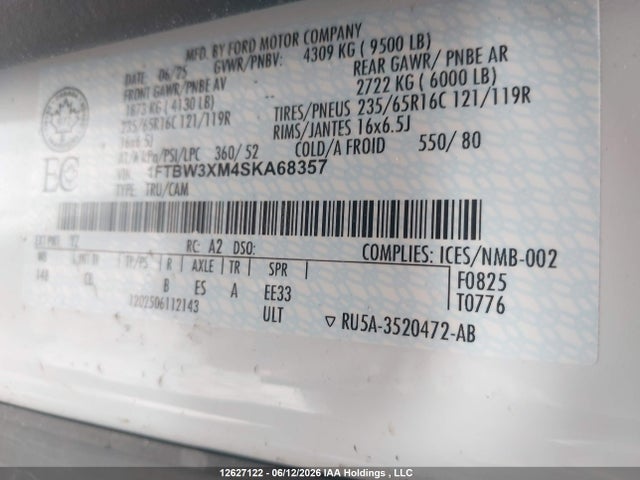 Aukcja sprzedaży 2025 Ford Cargo Van, vin: 1FTBW3XM4SKA68357, numer aukcji: 12627122