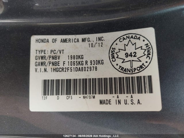 Aukcja sprzedaży 2013 Honda Accord, vin: 1HGCR2F51DA802978, numer aukcji: 12627134