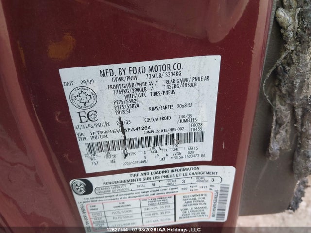 Продажа на аукционе авто 2010 Ford F-150 Fx4/harley-davidson/lariat/xlt, vin: 1FTFW1EV4AFA41264, номер лота: 12627144