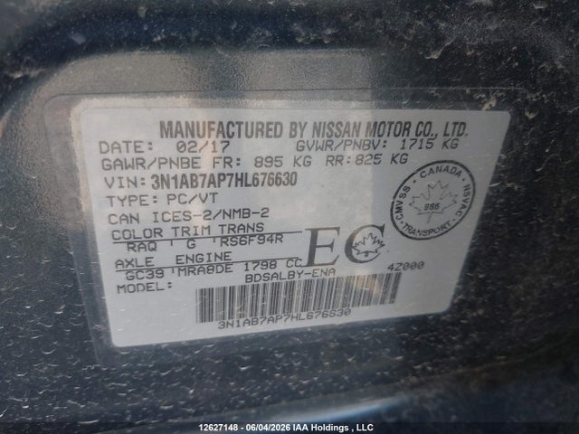 3N1AB7AP7HL676630 Nissan Sentra 1.8 S/1.8 Sl/1.8 Sv