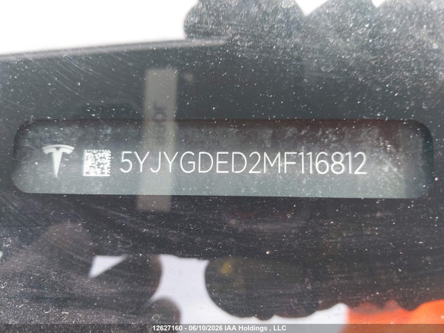 12627160 :رقم المزاد ، 5YJYGDED2MF116812 vin ، 2021 Tesla Model Y Standard Range Rear-wheel Drive مزاد بيع