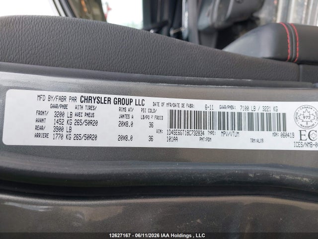 Продаж на аукціоні авто 2011 Dodge Durango R/t, vin: 1D4SE6GT1BC732834, номер лоту: 12627167