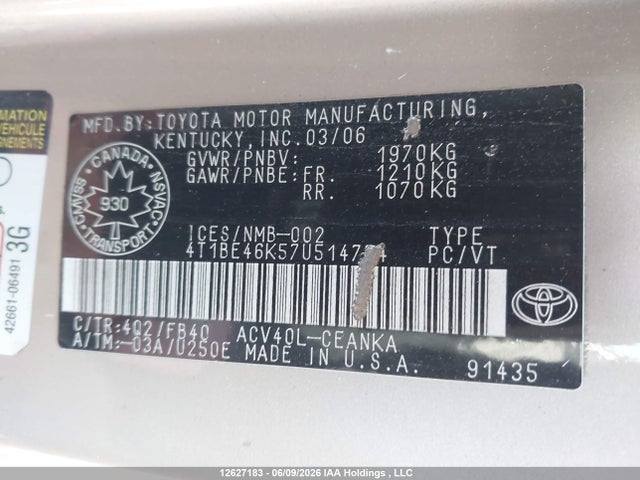 Продажа на аукционе авто 2007 Toyota Camry, vin: 4T1BE46K57U514774, номер лота: 12627183