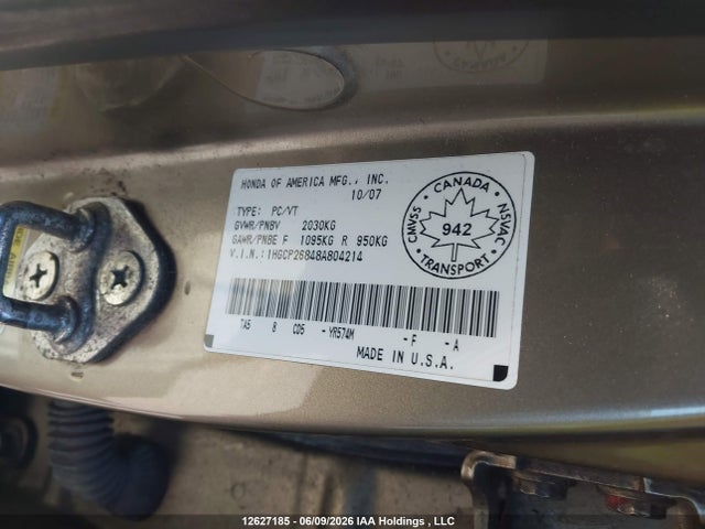 12627185 :رقم المزاد ، 1HGCP26848A804214 vin ، 2008 Honda Accord مزاد بيع