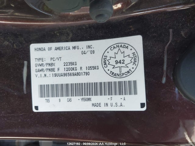 2009 Acura Tl მანქანა იყიდება აუქციონზე, vin: 19UUA96569A801790, აუქციონის ნომერი: 12627192