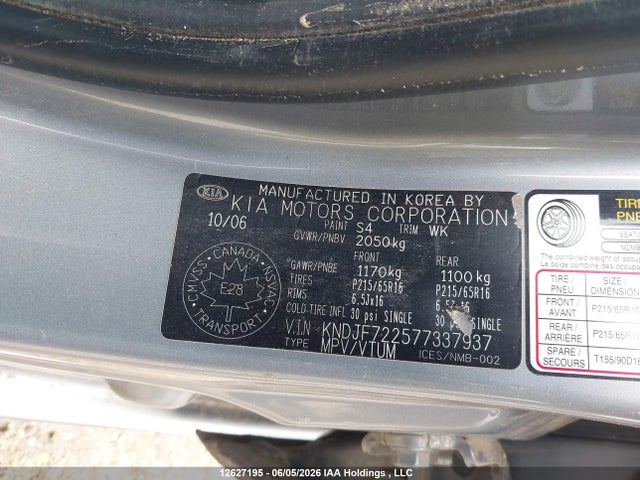Aukcja sprzedaży 2007 Kia Sportage Lx, vin: KNDJF722577337937, numer aukcji: 12627195