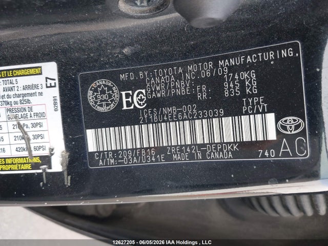 2010 Toyota Corolla მანქანა იყიდება აუქციონზე, vin: 2T1BU4EE6AC233039, აუქციონის ნომერი: 12627205