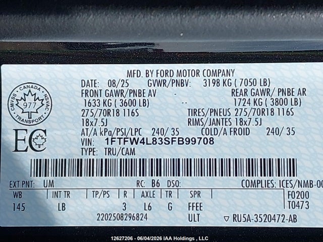 Ford F150 2025 1FTFW4L83SFB99708 Image 9