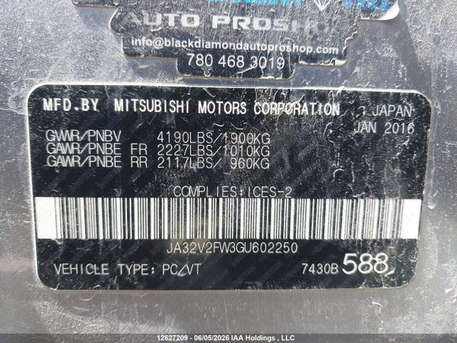 Mitsubishi Lancer Es/gts/se Ltd 2016 JA32V2FW3GU602250 Image 9