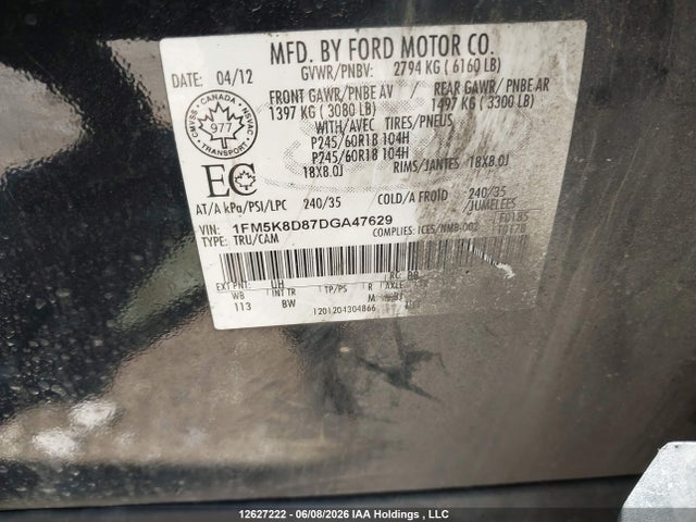 Aukcja sprzedaży 2013 Ford Explorer, vin: 1FM5K8D87DGA47629, numer aukcji: 12627222