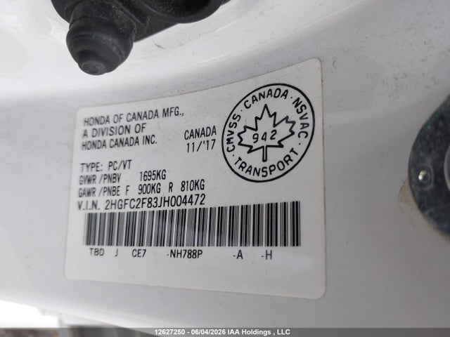 2018 Honda Civic Ex მანქანა იყიდება აუქციონზე, vin: 2HGFC2F83JH004472, აუქციონის ნომერი: 12627250