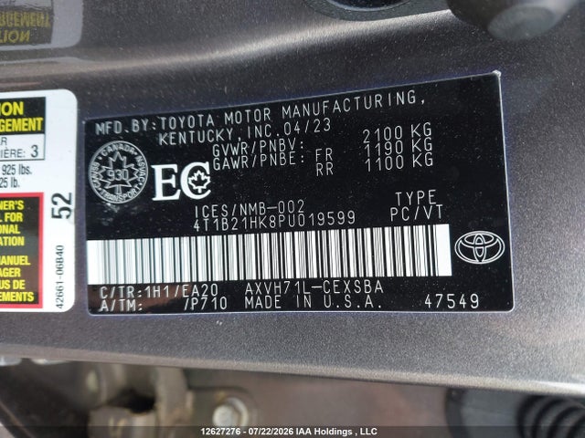 Продаж на аукціоні авто 2023 Toyota Camry Hybrid Se, vin: 4T1B21HK8PU019599, номер лоту: 12627276