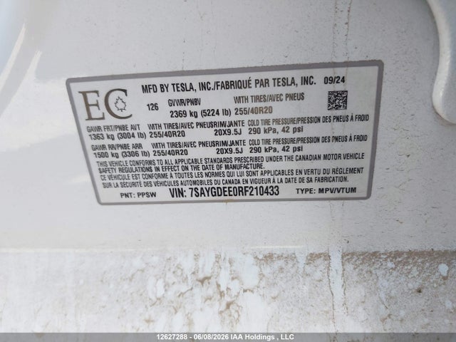 7SAYGDEE0RF210433 Tesla Model Y