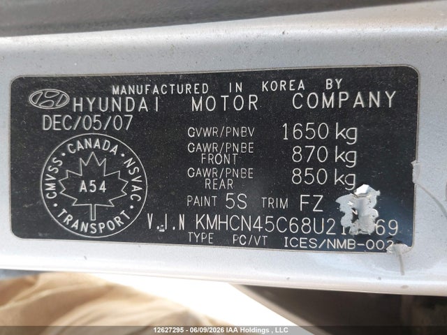 12627295 :رقم المزاد ، KMHCN45C68U215469 vin ، 2008 Hyundai Accent Gl/gls/l مزاد بيع