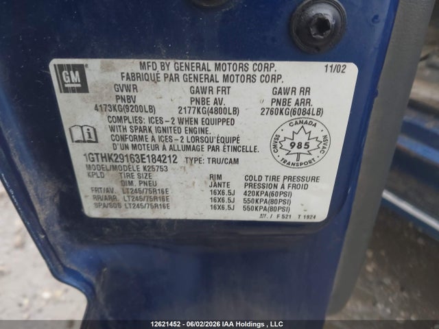 Продаж на аукціоні авто 2003 Gmc Sierra 2500hd Sl/sle/slt, vin: 1GTHK29163E184212, номер лоту: 12621452