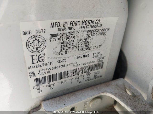 12622432 :رقم المزاد ، 1FT8W3B65CEB63366 vin ، 2012 Ford F-350 Xl مزاد بيع