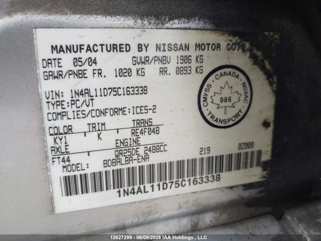 Продажа на аукционе авто 2005 Nissan Altima 2.5 S, vin: 1N4AL11D75C163338, номер лота: 12627299