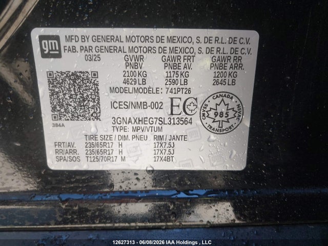 12627313 :رقم المزاد ، 3GNAXHEG7SL313564 vin ، 2025 Chevrolet Equinox Lt مزاد بيع