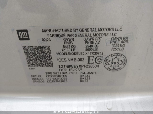 12627316 :رقم المزاد ، 1GT49WEYXPF238504 vin ، 2023 Gmc Sierra K3500 Denali مزاد بيع