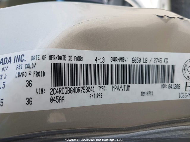 Продаж на аукціоні авто 2013 Dodge Grand Caravan Se/sxt, vin: 2C4RDGBG4DR753041, номер лоту: 12621215