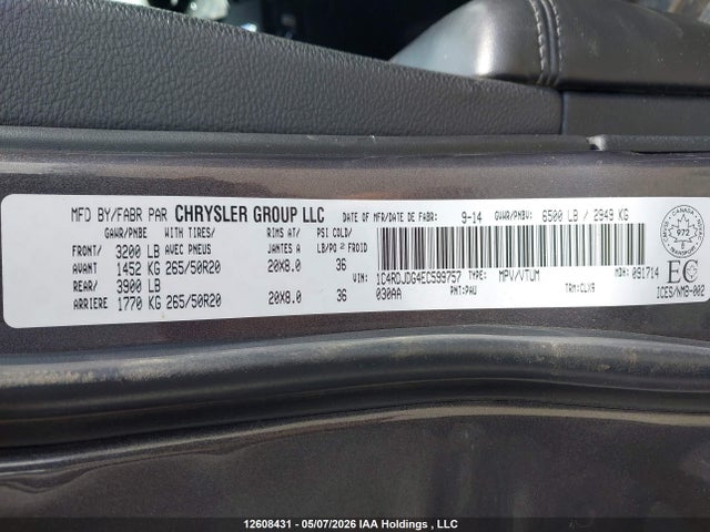 2014 Dodge Durango Limited მანქანა იყიდება აუქციონზე, vin: 1C4RDJDG4EC599757, აუქციონის ნომერი: 12608431