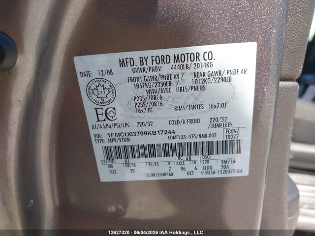 Aukcja sprzedaży 2009 Ford Escape Xlt, vin: 1FMCU03799KB17244, numer aukcji: 12627320