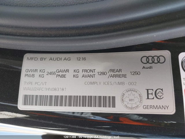 Aukcja sprzedaży 2017 Audi A6 3.0t Progressiv/3.0t Technik, vin: WAUJ2AFC1HN083181, numer aukcji: 12611366