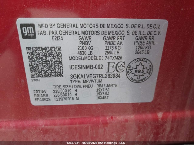 12627331 :رقم المزاد ، 3GKALVEG7RL283984 vin ، 2024 Gmc Terrain Slt مزاد بيع