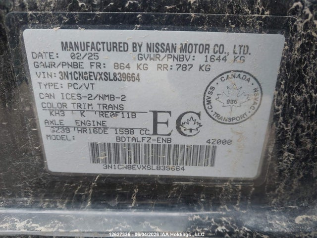 12627336 :رقم المزاد ، 3N1CN8EVXSL839664 vin ، 2025 Nissan Versa Sv مزاد بيع