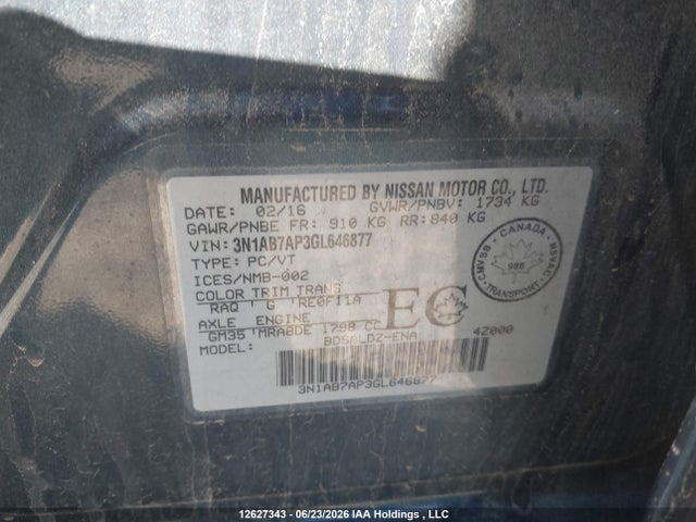 Aukcja sprzedaży 2016 Nissan Sentra, vin: 3N1AB7AP3GL646877, numer aukcji: 12627343