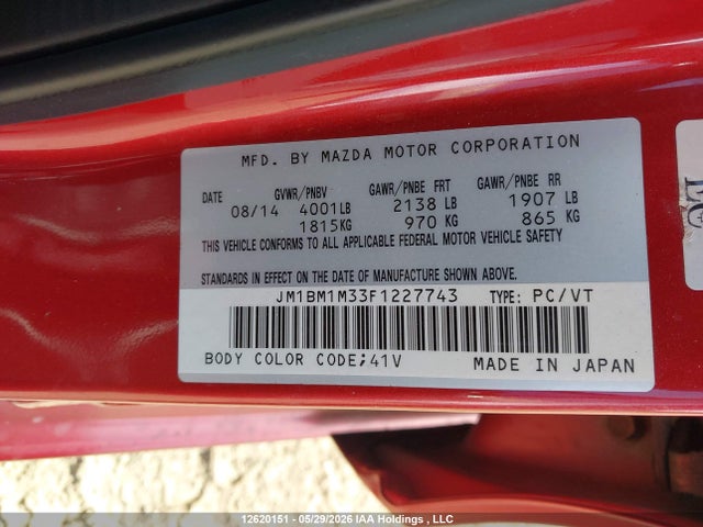 Продажа на аукционе авто 2015 Mazda Mazda3 Gt, vin: JM1BM1M33F1227743, номер лота: 12620151