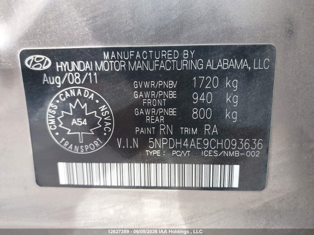 2012 Hyundai Elantra მანქანა იყიდება აუქციონზე, vin: 5NPDH4AE9CH093636, აუქციონის ნომერი: 12627359