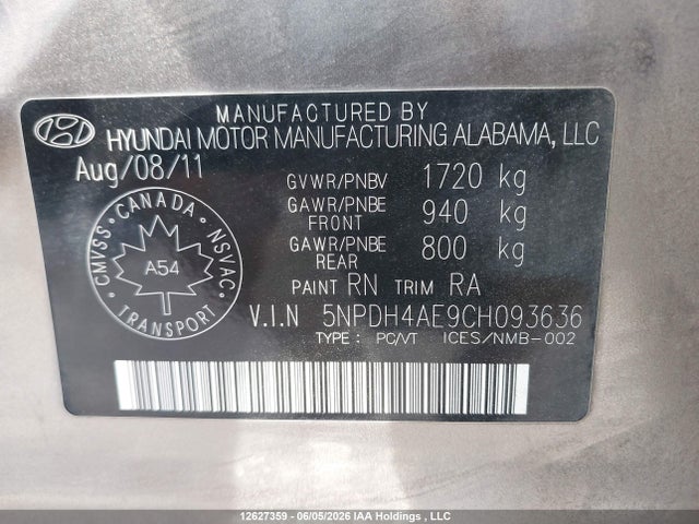 2012 Hyundai Elantra მანქანა იყიდება აუქციონზე, vin: 5NPDH4AE9CH093636, აუქციონის ნომერი: 12627359