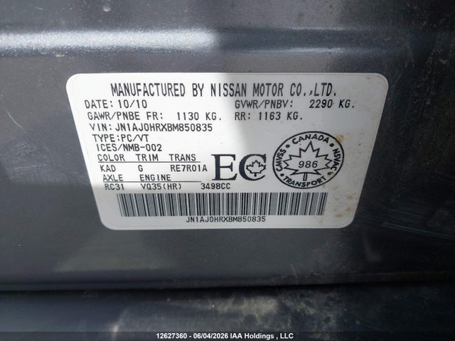 Продажа на аукционе авто 2011 Infiniti Ex35 Journey, vin: JN1AJ0HRXBM850835, номер лота: 12627360
